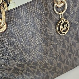 Michael Kors Signature MK Brown Logo Tote with Gold Hardware